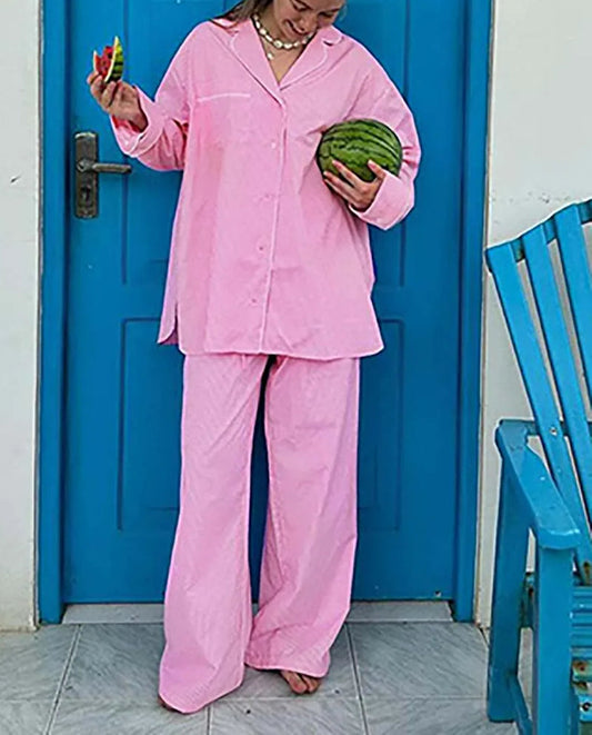 Rosa bedruckte Taschen, gerade Hose, zweiteiliges Büro-Set