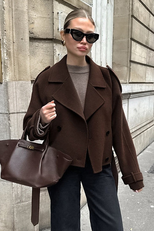 Brown Wool Blend Double Breasted Jacket