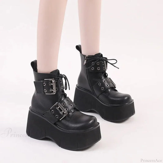 Dark Chunky Elevated Women Ankle Boot
