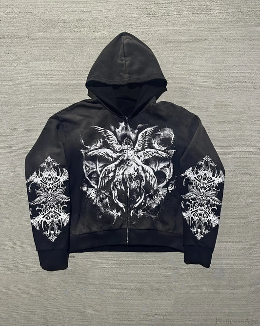 Dark Demon Letter Zip Hoodie black / S