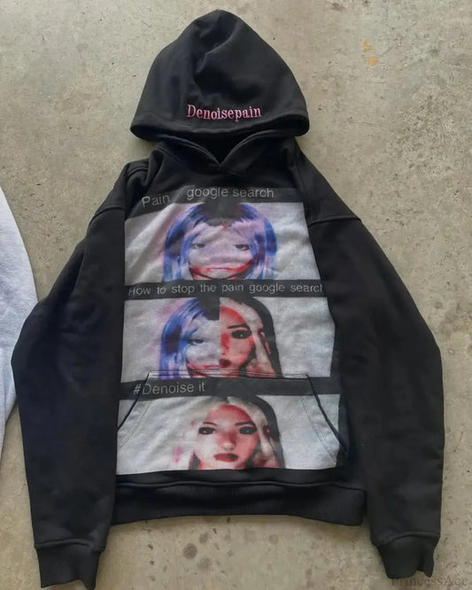 Dark Informal Print Oversized Hoodie Black1 / M