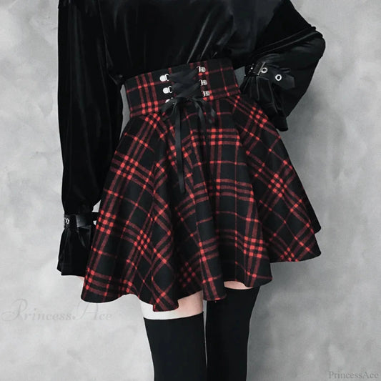 Dark Lolita Lace-up Wool Skirt black / S