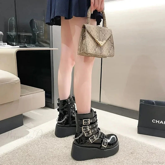 Dark Motorcycle Zip Tall Heel Platform Boot