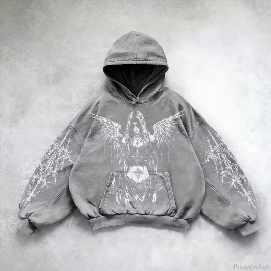 Dark Oversized Design Zip Hoodie gray / M