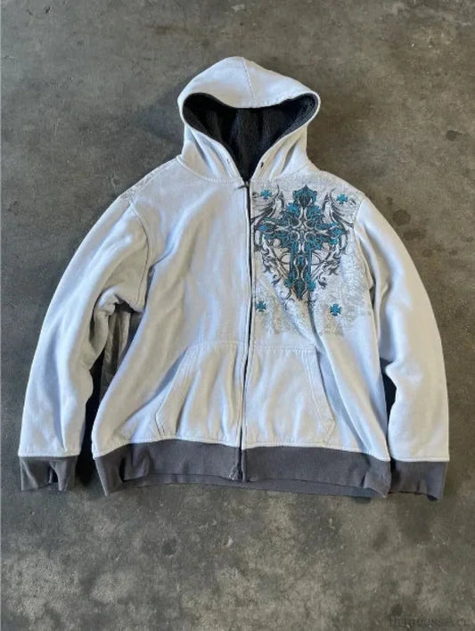 Dark Skull Design Zip Hoodie white1 / M