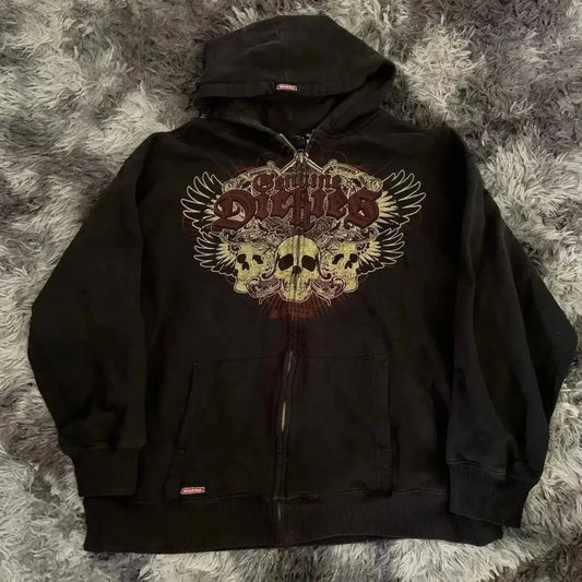 Dark Skull Oversized Zip Hoodie black2 / S