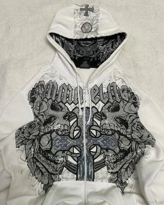 Dark Skull Oversized Zipper Hoodie
