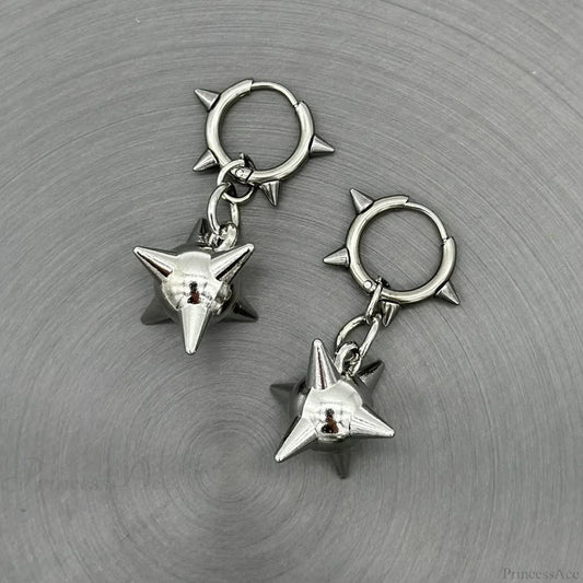 Dark Spiky Sphere Rivet Hoop Dangle Earring color1