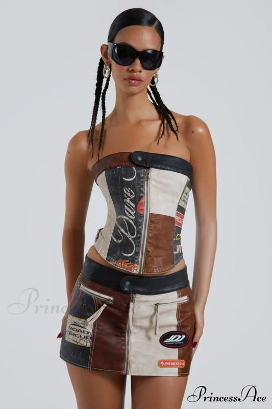 Daytona Veganes Leder Charmantes Top + Rock Set