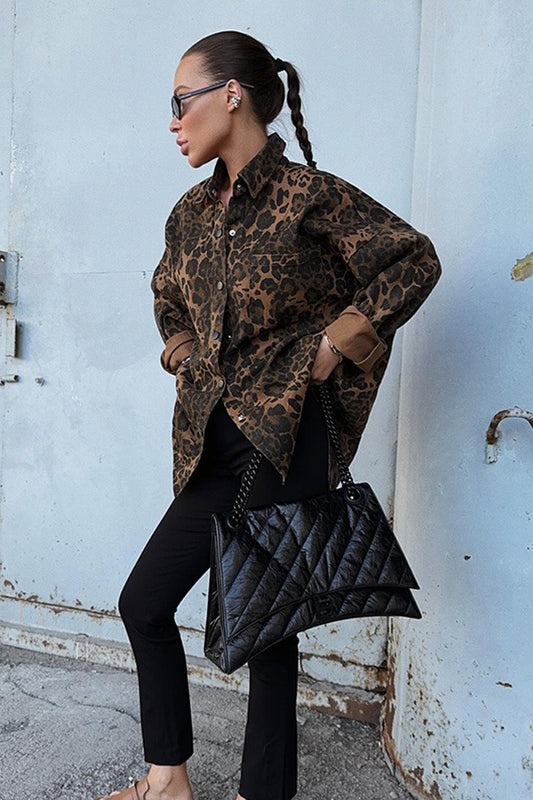 Herbst Vintage Leopard Print Casual Bluse