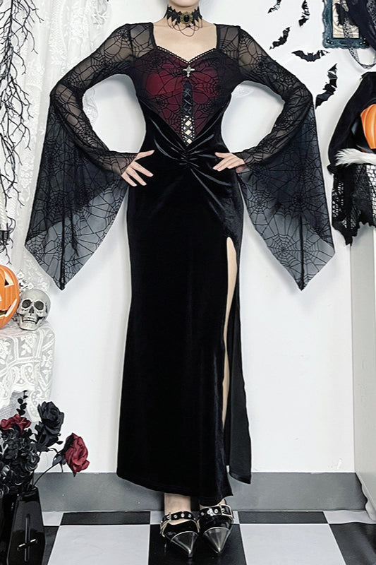 Halloween Gothic Kleid mit ausgestellten Ärmeln