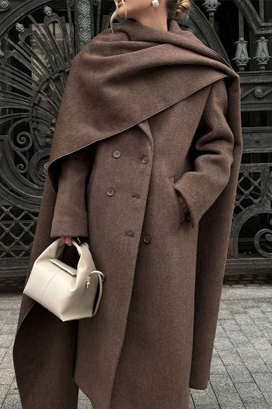 Schalkragen, langer, eleganter Wollmantel, einfarbig