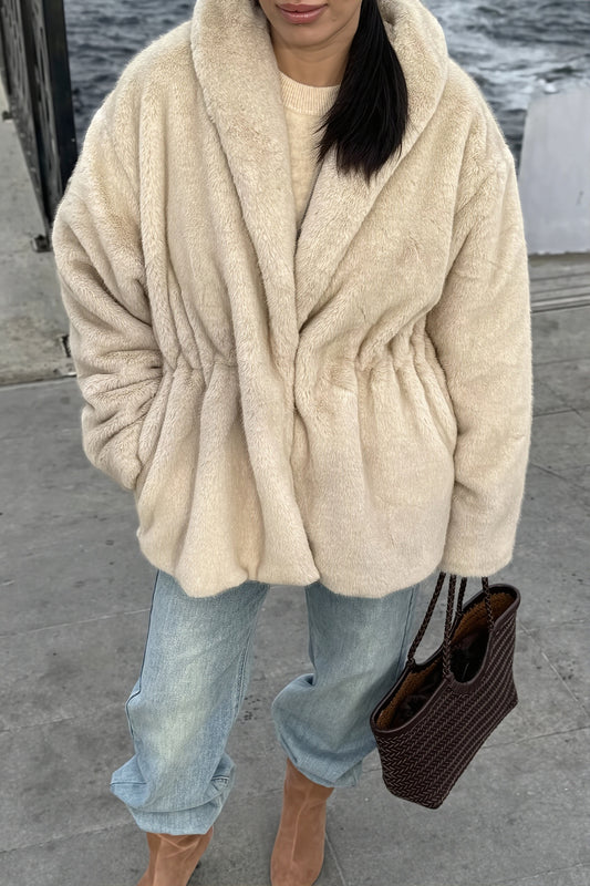 Shawl Collar Drawstring Plush Coat