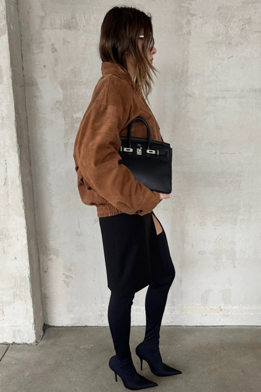 Faux Suede Zip Front Jacket