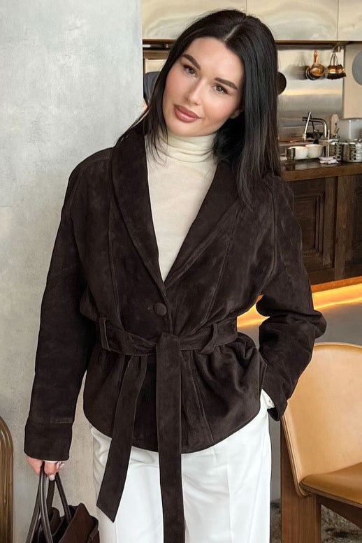 Vintage-Wildlederjacke mit langen Ärmeln