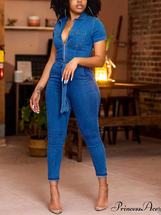 Stylischer Vintage-Jeansoverall mit V-Ausschnitt
