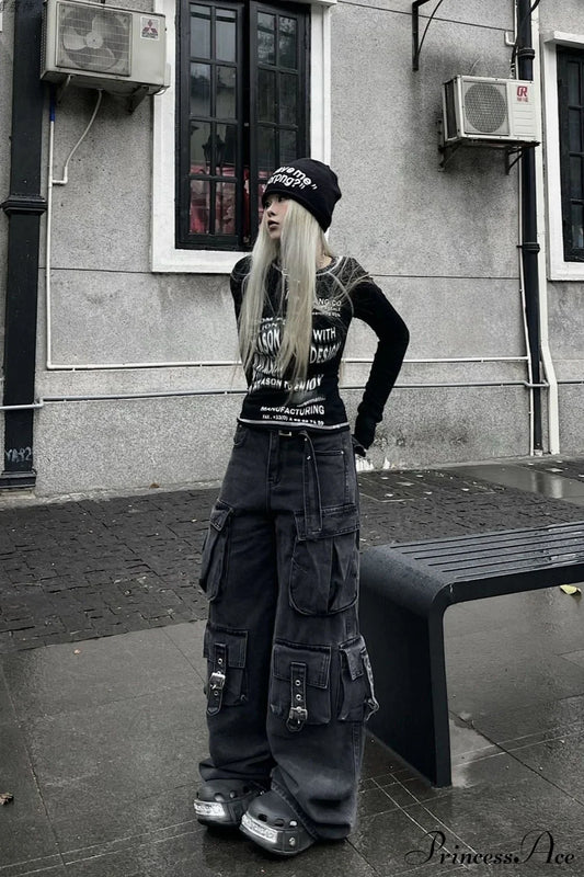 Denim Multi-Pocket Street Loose Cargo Pants