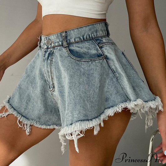 Detail And Tassel Shorts With Holes Sizes Women’s Denim High - Waist S-Xxl