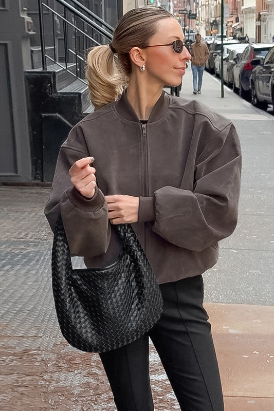 Retro Graue Wildleder Bomberjacke