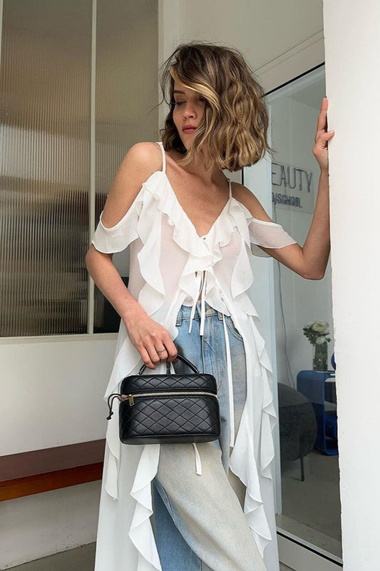 Chiffon-Top mit V-Ausschnitt, A-Linie und Rüschen