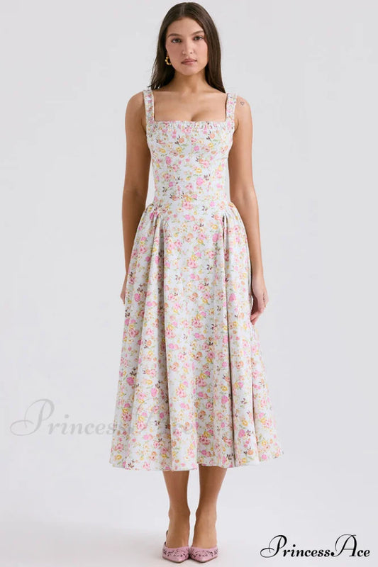 Dorothy White Stilvolles Sommerkleid mit Rosenknospen-Print
