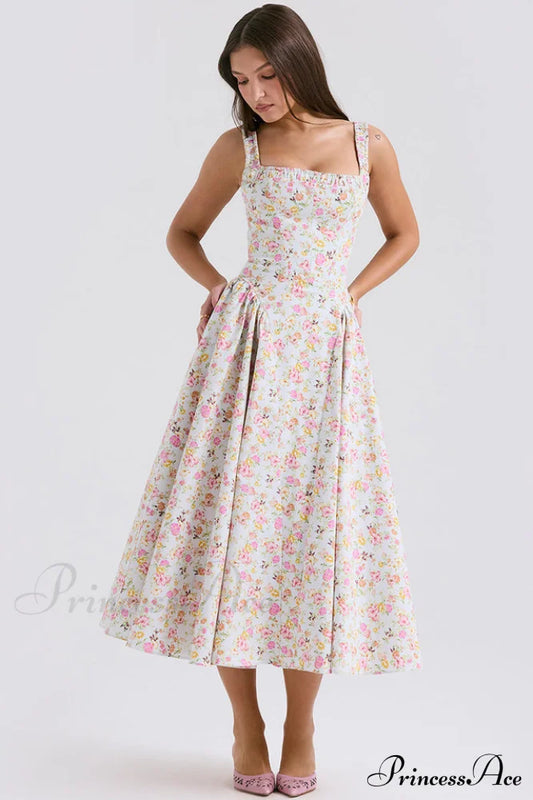 Dorothy White Stilvolles Sommerkleid mit Rosenknospen-Print