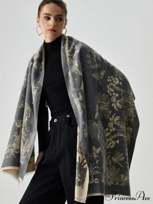 Double Face Graceful Jacquard Tassel Scarf Grey / One Size Scarves