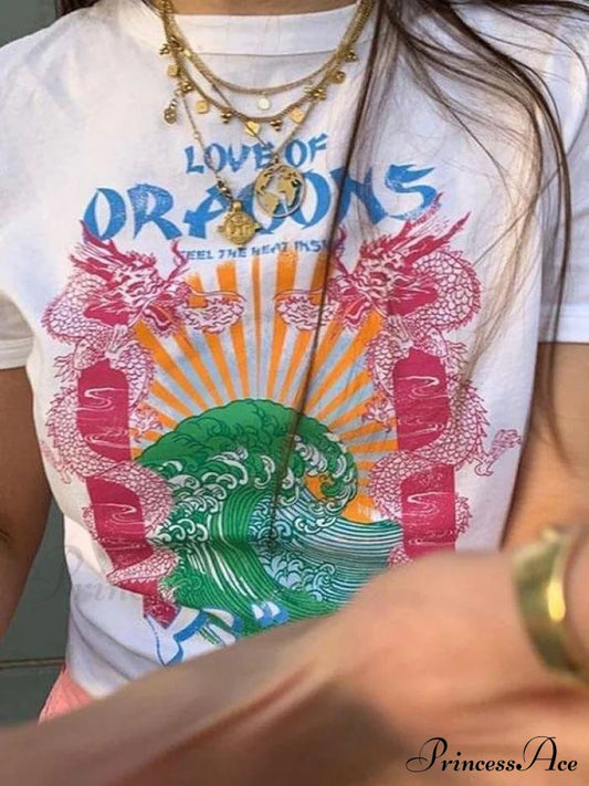 Rückenfreies, trendiges, figurbetontes Crop-Top mit Drachen-Print