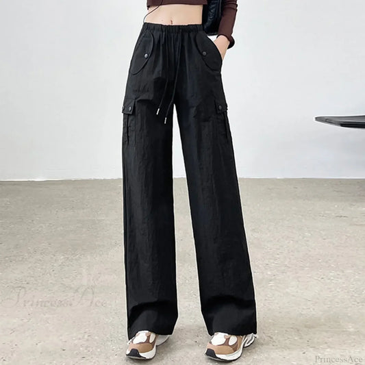 Drawstring Bound Feet Slim Fit Jogger Pants Black / S