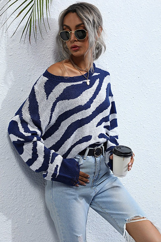 Strickpullover mit Zebra-Print im Used-Look