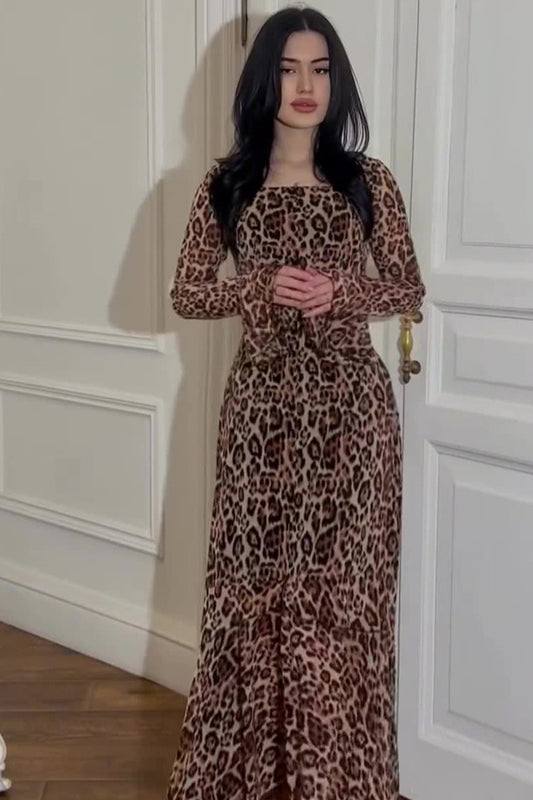 Asymmetrisches Maxikleid aus Chiffon mit Leopardenmuster