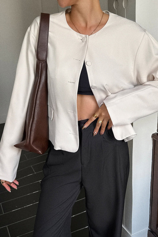 Solid Color Casual Jacket S / White