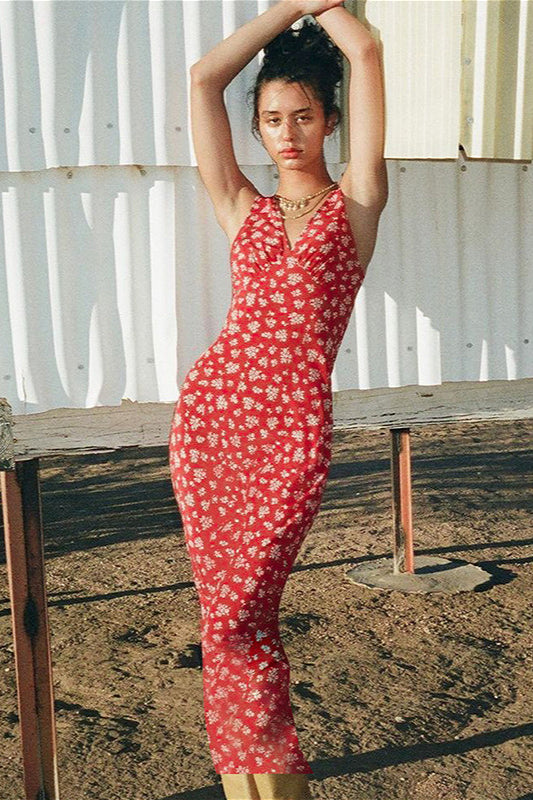 Ärmelloses, geblümtes Cami-Kleid mit tiefem V-Ausschnitt