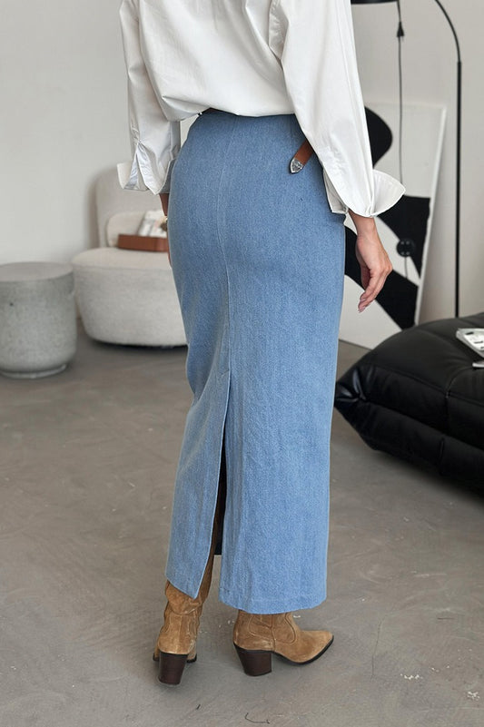 Blauer Jeans-Bodycon-Rock mit Schlitz