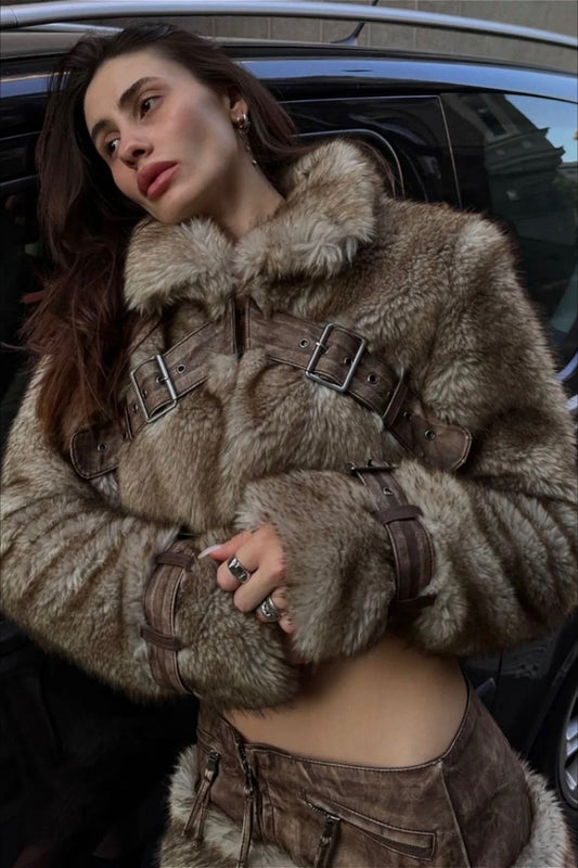 Vintage kurzer Patchwork-Mantel mit Stehkragen