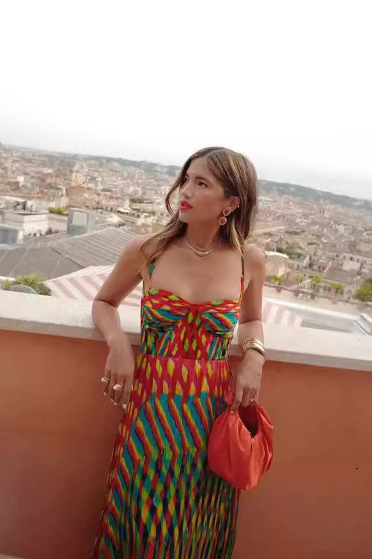 Bedrucktes Cami-Urlaubs-Maxi-Boho-Kleid