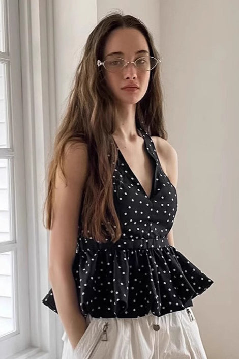 Vintage Polka Dot Krawatte Neckholder Crop Top