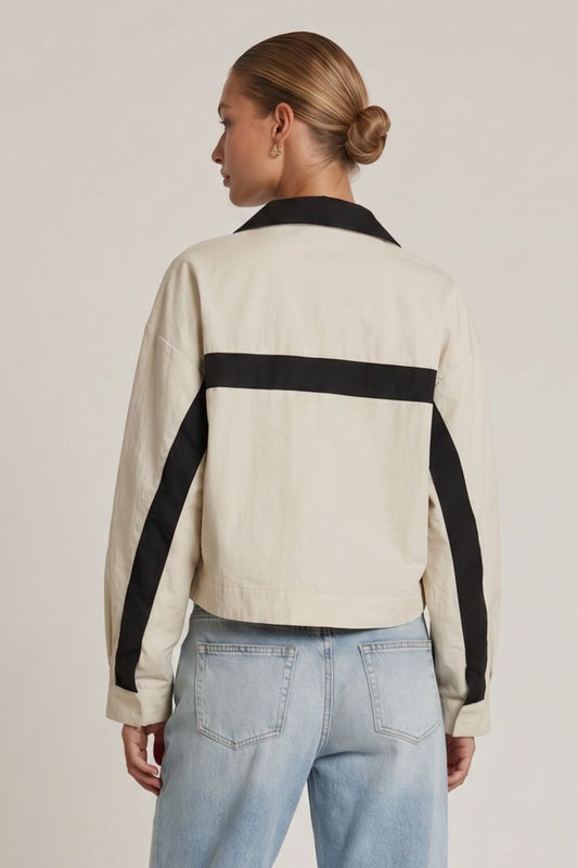 Colorblock Stand Collar Zip Jacket