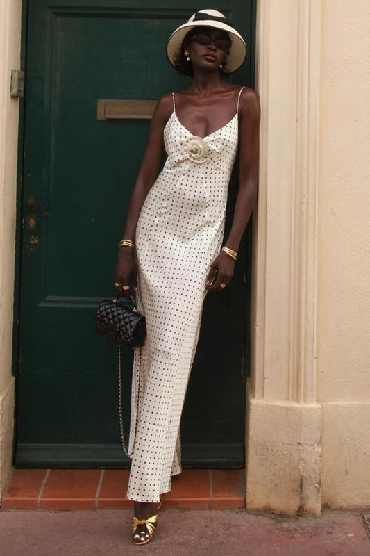 Bedrucktes, rückenfreies, figurbetontes Maxikleid mit Camisole-Ausschnitt