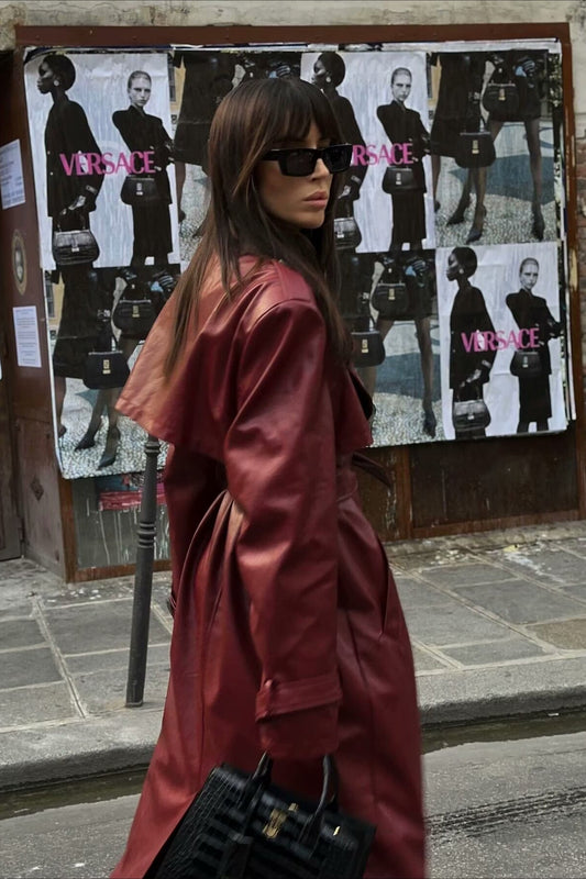 Loose Leather Trench Coat Red / S coats