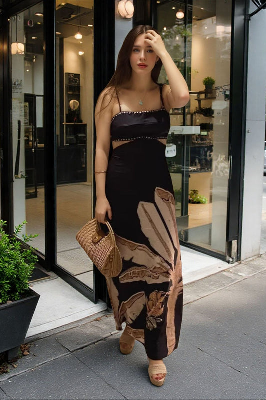 Lässiges, rückenfreies Maxikleid mit Blumenmuster und Bindeband