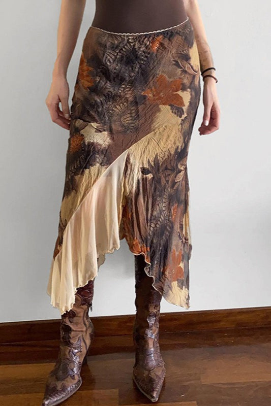 Asymmetrischer Meerjungfrau-Midirock mit Blumenkontrast