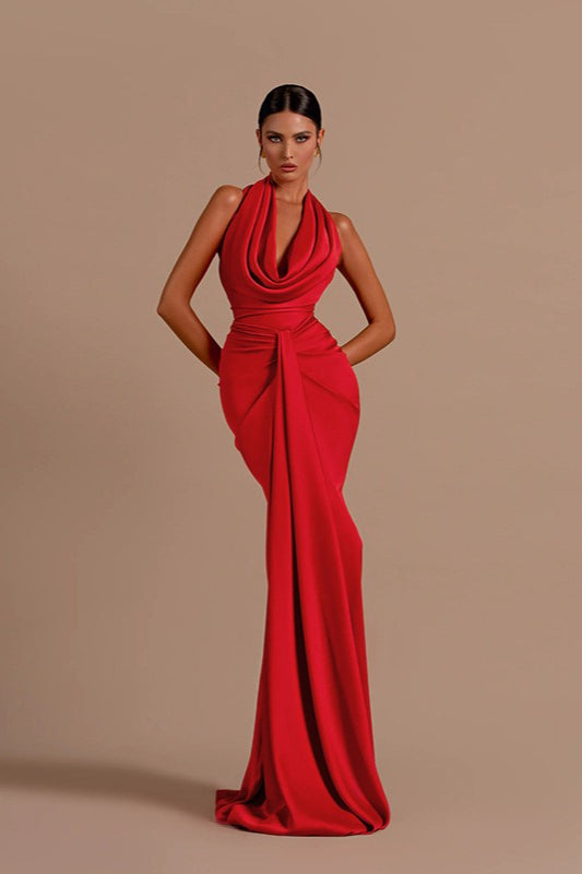 Sexy rückenfreies Neckholder-Abendkleid aus Satin