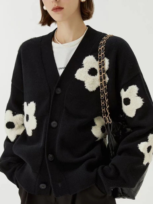 Jacquard-Strickjacke mit V-Ausschnitt