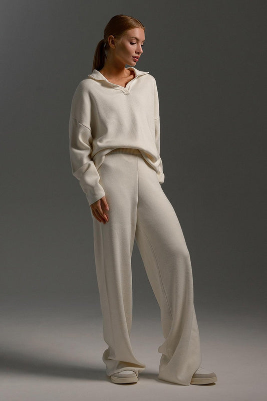 Polo Collar Knit Casual Two Piece Set