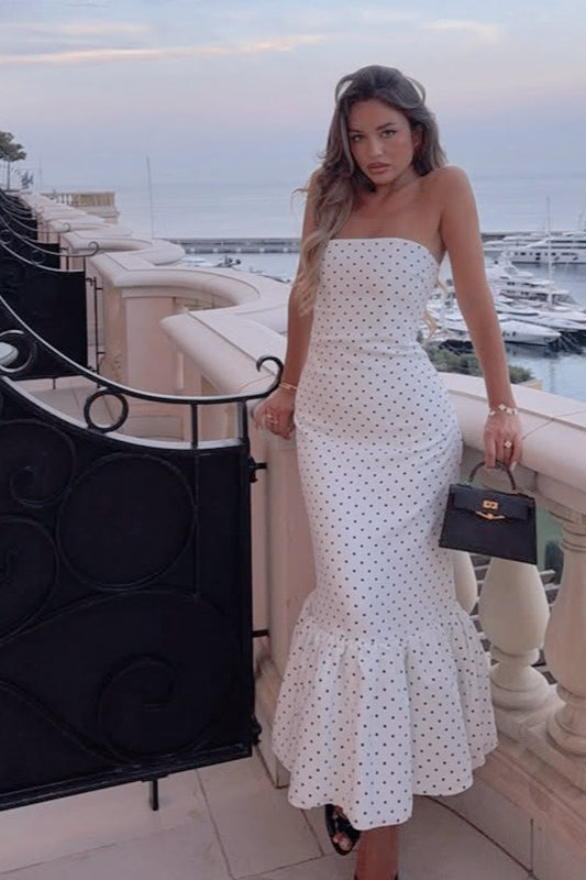 Trägerloses Meerjungfrau-Maxikleid mit Punkten