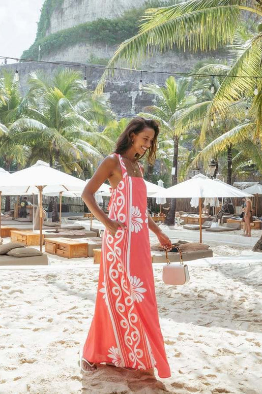 Schulterfreies A-Linien-Camisole-Maxikleid mit Blumenmuster