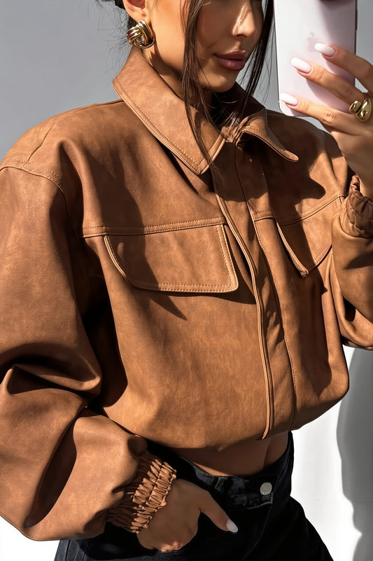 Suede Look Utility Bomber Jacket
