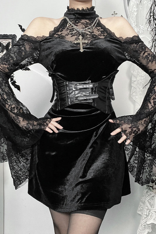 Bodycon-Gothic-Kleid mit Spitzenbesatz