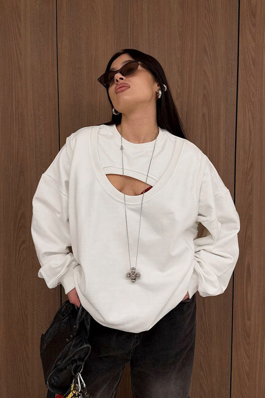 Vintage Fake Two Piece Cutout Loose Sweatshirt